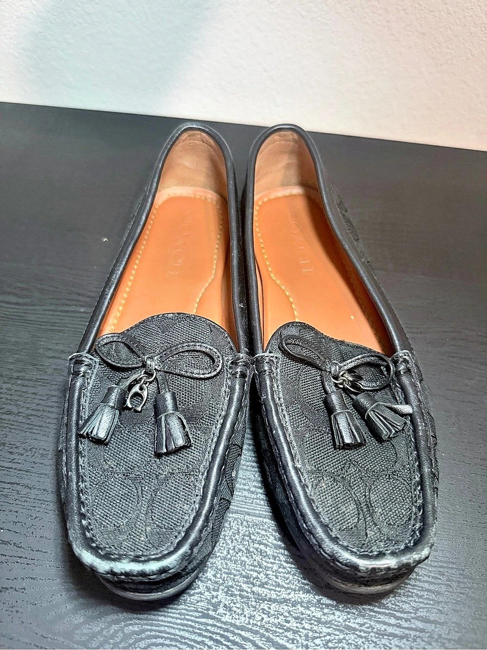 Coach Signature C Jacquard Bow Tassel Loafers Black US 6.5 B